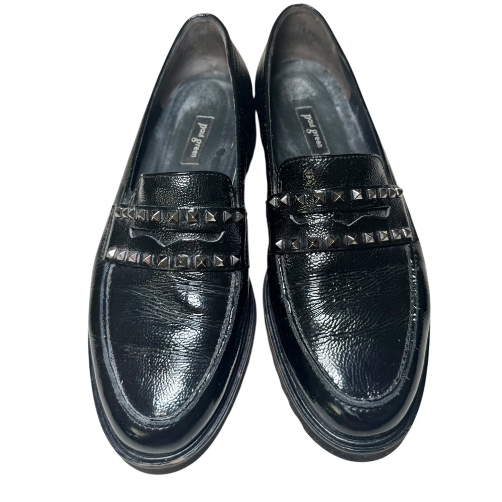 Paul Green Sofia Black Patent Studded Platform Loafers Shoes Size 6.5